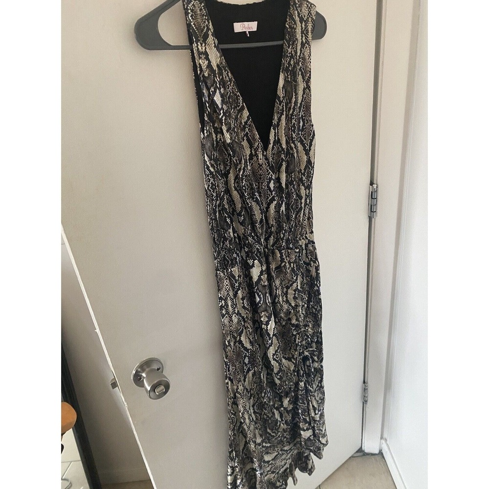 Parker V-neck Ruched Snake Print Midi Cocktail Dress M - Picture 7 of 8
